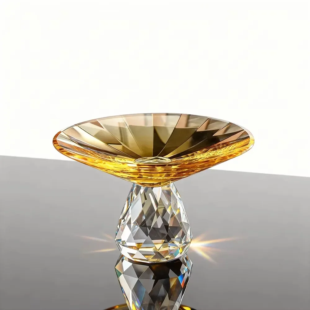 Hot Selling Luxury Modern Handmade Durable Crystal Mushroom Shape Glow Fruit Rack Home Restaurant Table Snack Tray