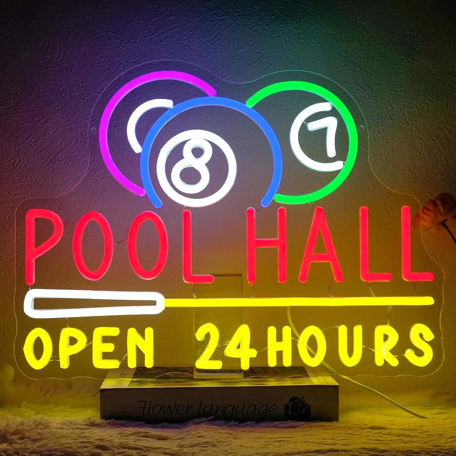 

Pool Hall Open 24 Hours Neon Sign USB Powered LED Light for Bar Game Room Party Club Bedroom Aesthetic Decoration Gift