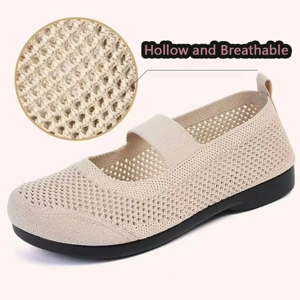 Hollow Out Women Flats Shoes Breathable Slip on Foldable Loafers Square Toe Single Shoes Mesh Soft Sole Mom Casual Shoes
