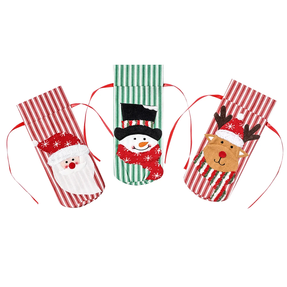 3 قطعة غطاء زجاجة سانتا رجل الثلج المحبوك قماش ناعم زجاجة النبيذ الديكور حفلة عيد الميلاد النبيذ اكسسوارات مستلزمات عيد الميلاد #6