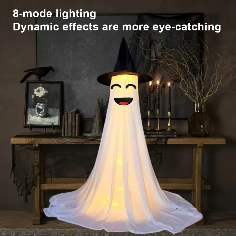 2Pcs LED Halloween Ghost Decorations Battery Powered Scary Ghost Figurine 8 Modes Standing Ghost Ornament for Table Room Kitchen