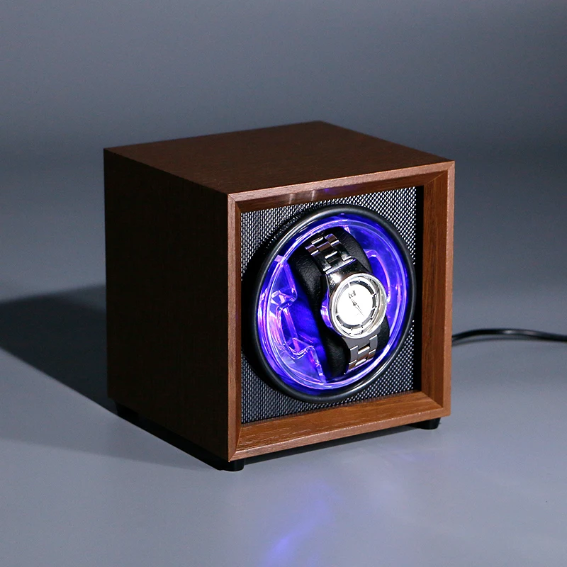

Custom Square Walnut Wood Watch Winder Box Double Slots Quiet Motor LED Light Eco-Friendly Dustproof Luxury Safe Automatic