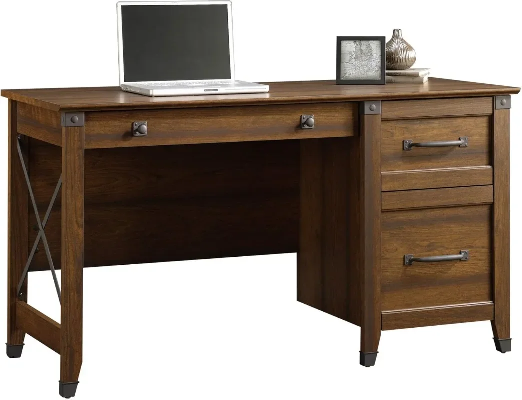 Sauder Carson Forge Vintage Rustic Computer Desk for Home Office with Drawers, in Washington Cherry