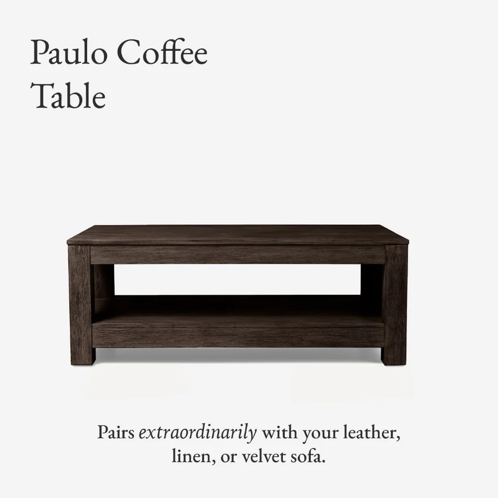 Maven Lane Paulo Coffee Table – 18 Inch Rectange Table with Storage – Brown Solid Wood – Ideal for Living Room and Lounge