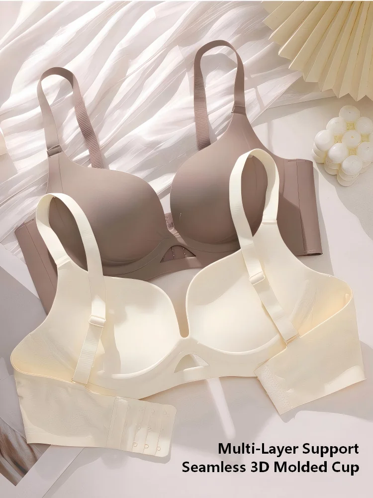 Women's Wireless Seamless Push Up Bra, Comfortable Lift Support Bra for Small Bust, 3D Molded Cup W-Shaped Underband, Side Suppo