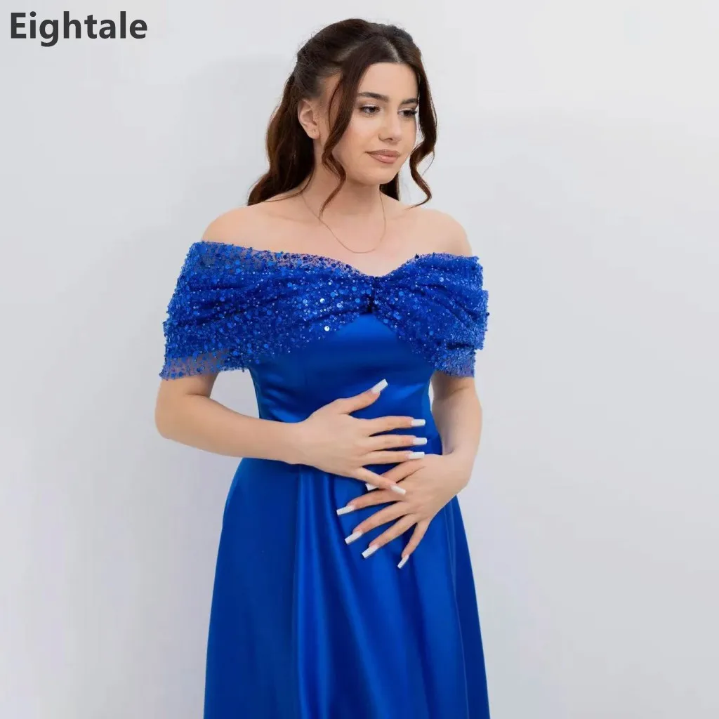 Eightale 2025 azul real una línea vestido de fiesta de satén fuera del hombro lentejuelas vestido de fiesta de noche vestido de fiesta Formal personalizado