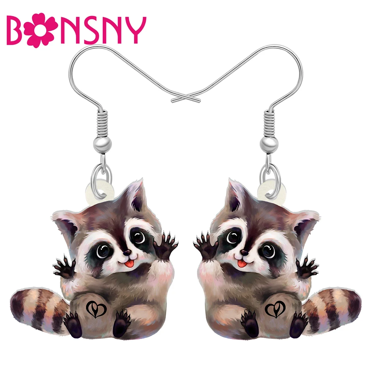 BONSNY Acrylic Sweet Brown Northern Raccoon Drop Dangle Earrings Cartoon Animals Jewelry Gifts For Women Girls Kids Friends