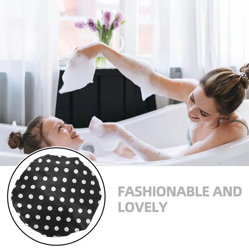 

2Pcs Shower Caps for Women Large Reusable Bath Hat Sauna Cap Waterproof Hair Protection Long Black Color Elastic B