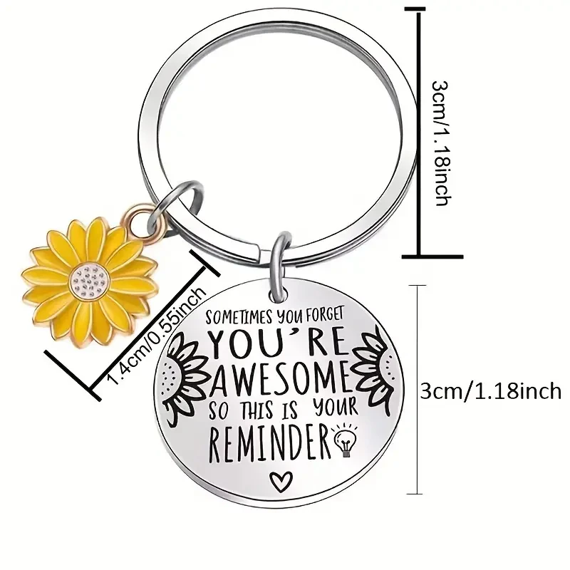 1Pc Inspirational Sunflower You're Awesome Keychain For Women Men Teen Girls Boys Birthday Graduation Day