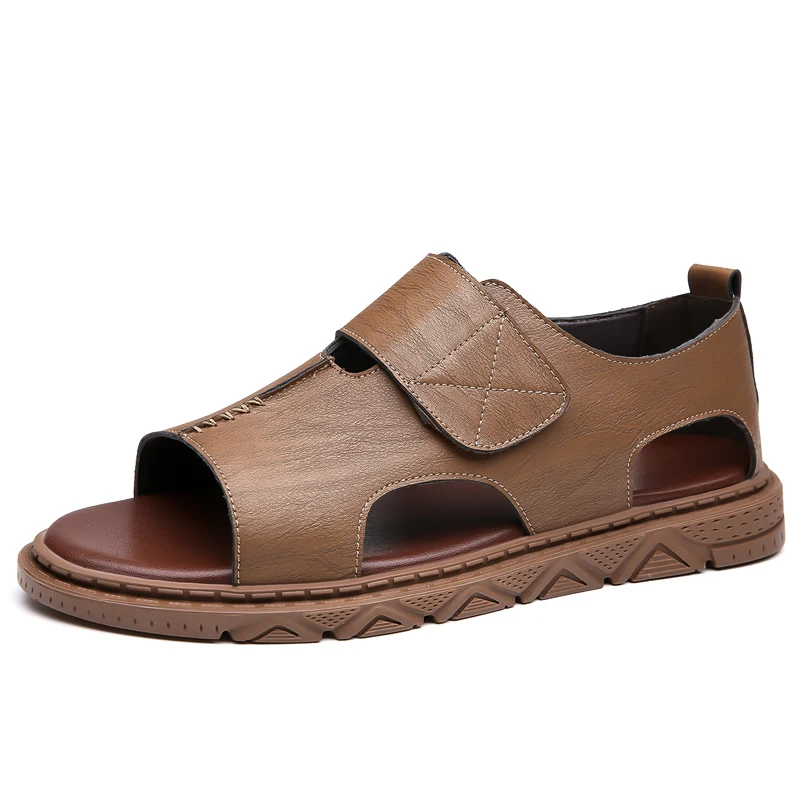 Men's Summer New Casual Sandals Breathable Soft Bottom Anti-slip Roman Leather Shoes Outdoor Wear Beach Shoes White Sandals