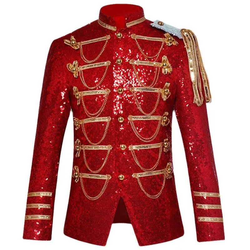 Blazer à paillettes brillantes pour hommes, veste trempée, smoking militaire JOMilitary, cosplay de boîte de nuit, spectacle sur scène