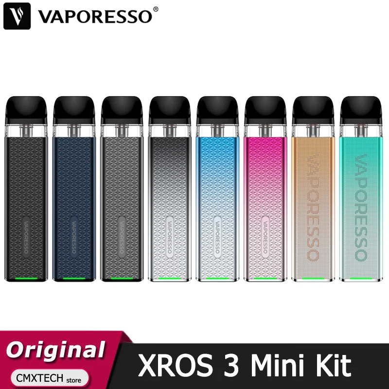 طقم Vaporesso XROS 3 Mini الأصلي بطارية 1000 مللي أمبير في الساعة مع 2 مل XROS Pod 0.6ohm MTL إلى RDL مبخر السجائر الإلكترونية