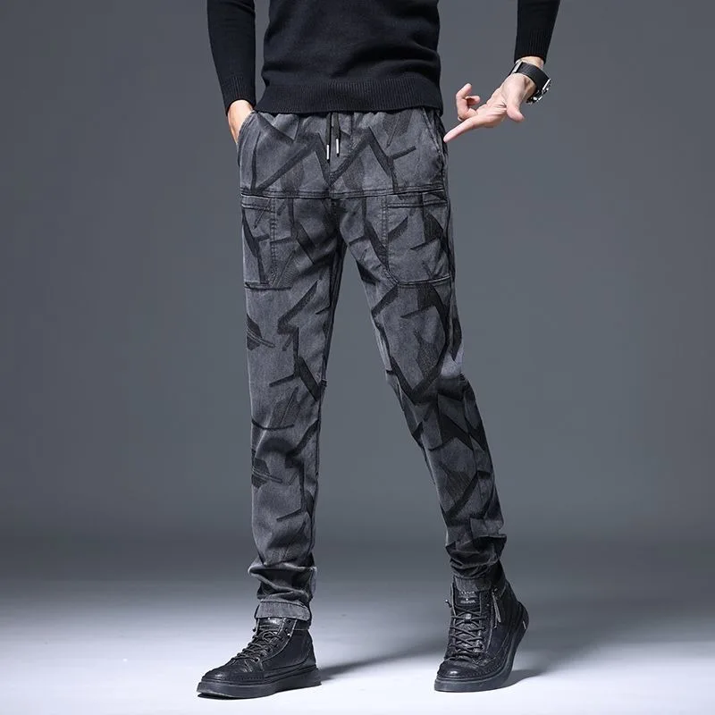 Pantalones largos de Jacquard con seis bolsillos para hombre, pantalón de cintura informal, elásticos, ajustados, tendencia juvenil, primavera y otoño, 2023