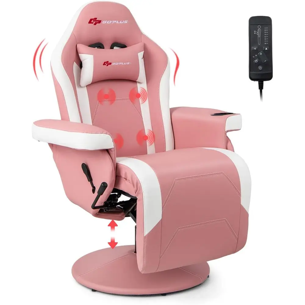 

Эргономичное игровое кресло с регулируемой высотой, массажем, подставкой для ног, подстаканником, поворотным механизмом и в гоночном стиле