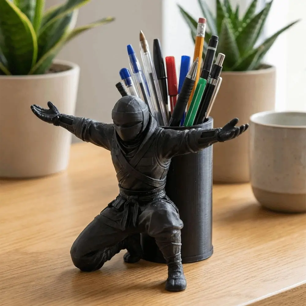 Multi-functional Funny Ninja Warrior Pen Holder Plastic Non-Slip Base 3D Printed Pen Stand Stable Desktop Organizer Gift Idea