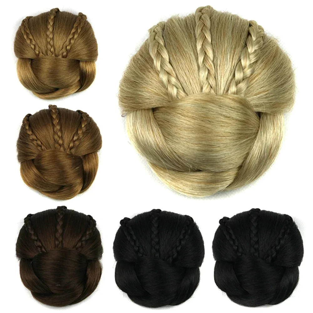 Rolos trançados sintéticos do cabelo do Chignon para mulheres, grampo no pão do cabelo, Hairpiece do donut, Headwear acessórios