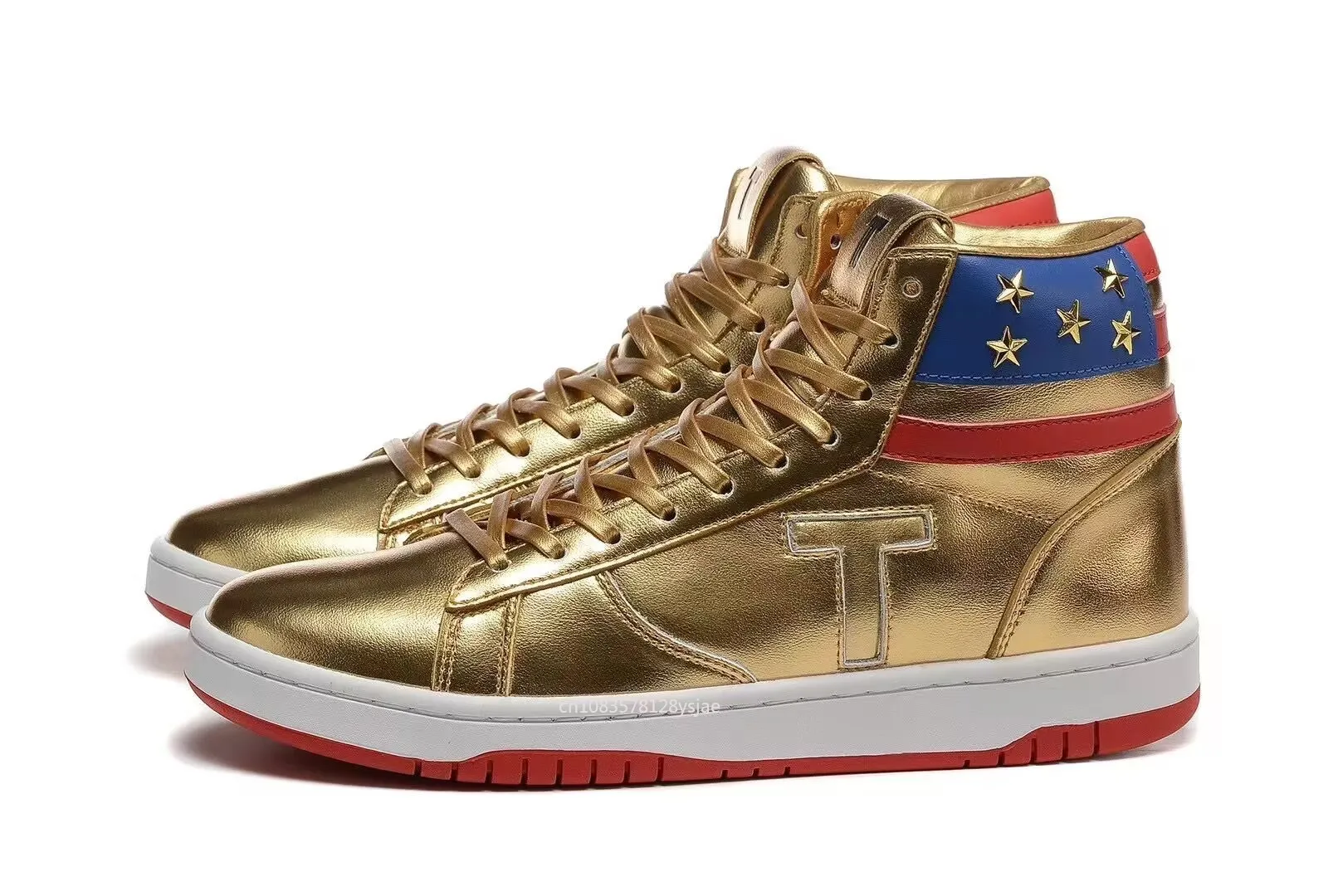 MAGA Trump Shoes Never Surrender Sneakers USA Flag High top Gold Sneakers Gym Shoes Men\'s Casual Boots Road Sneakers