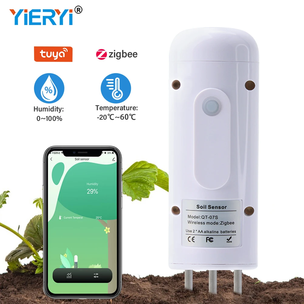 Tuya Zigbee Soil Moisture Meter Wireless Temperature Humidity Tester Plant Monitor IP67 Waterproof Detector for Garden Planting