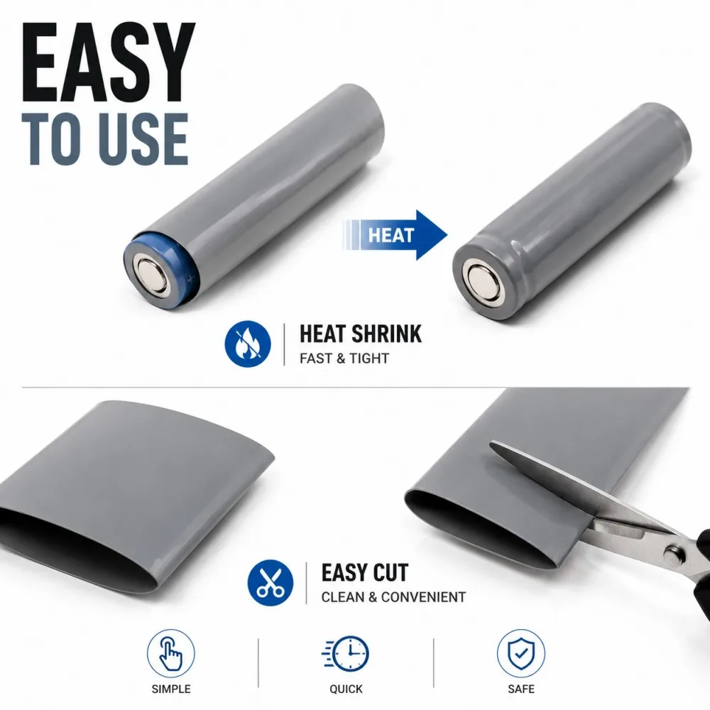 Gray 18650 Lithium Battery PVC Shrinkable Heat Tube, 30mm-100mm Width, Insulation  Protective Battery Packaging Shrink Sleeve