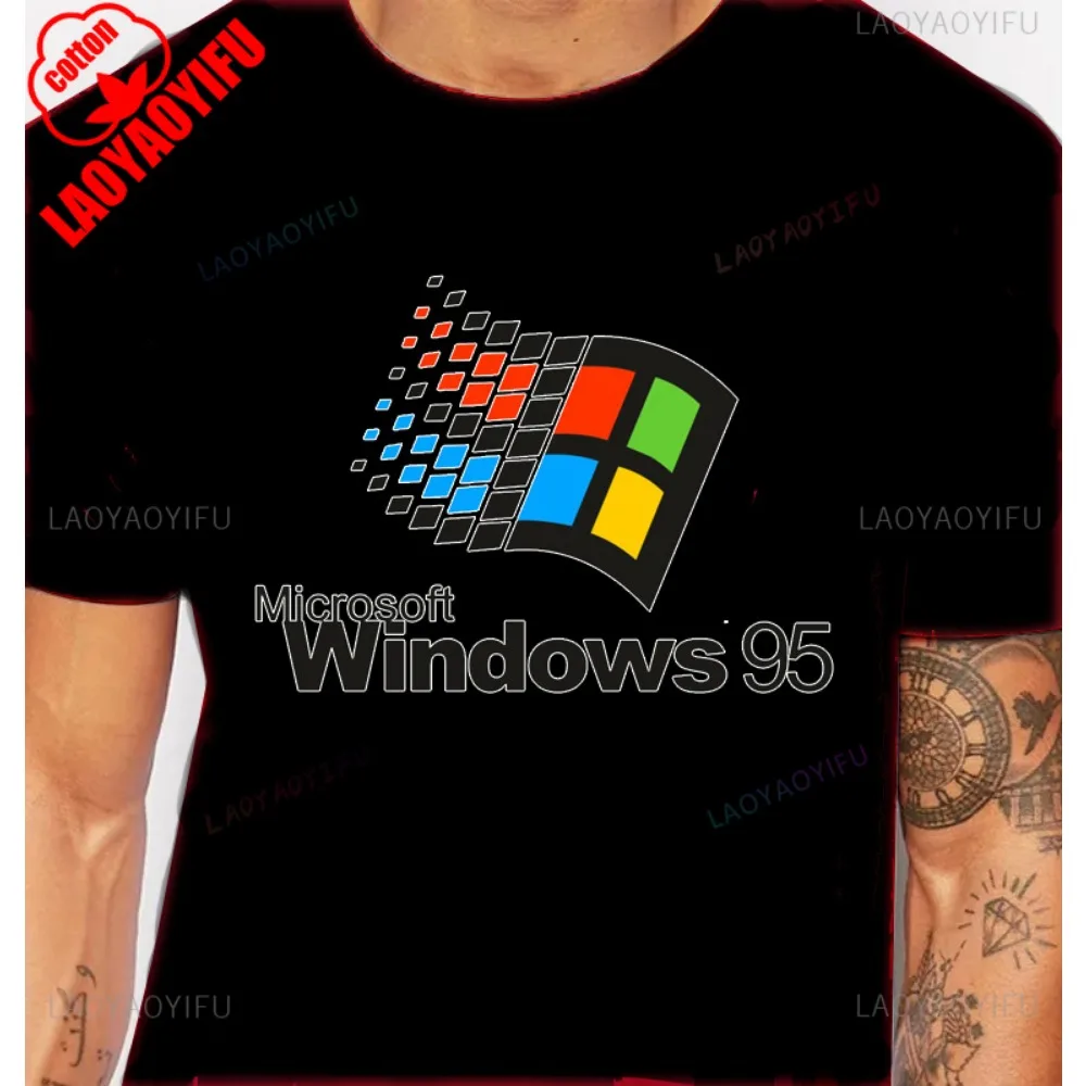 Windows 95 Graphic Funny Computer System Tshirt Vintage 90s 80s Programmer Joke Meme Man T Shirt Cotton Short Sleeve Y2k Tees