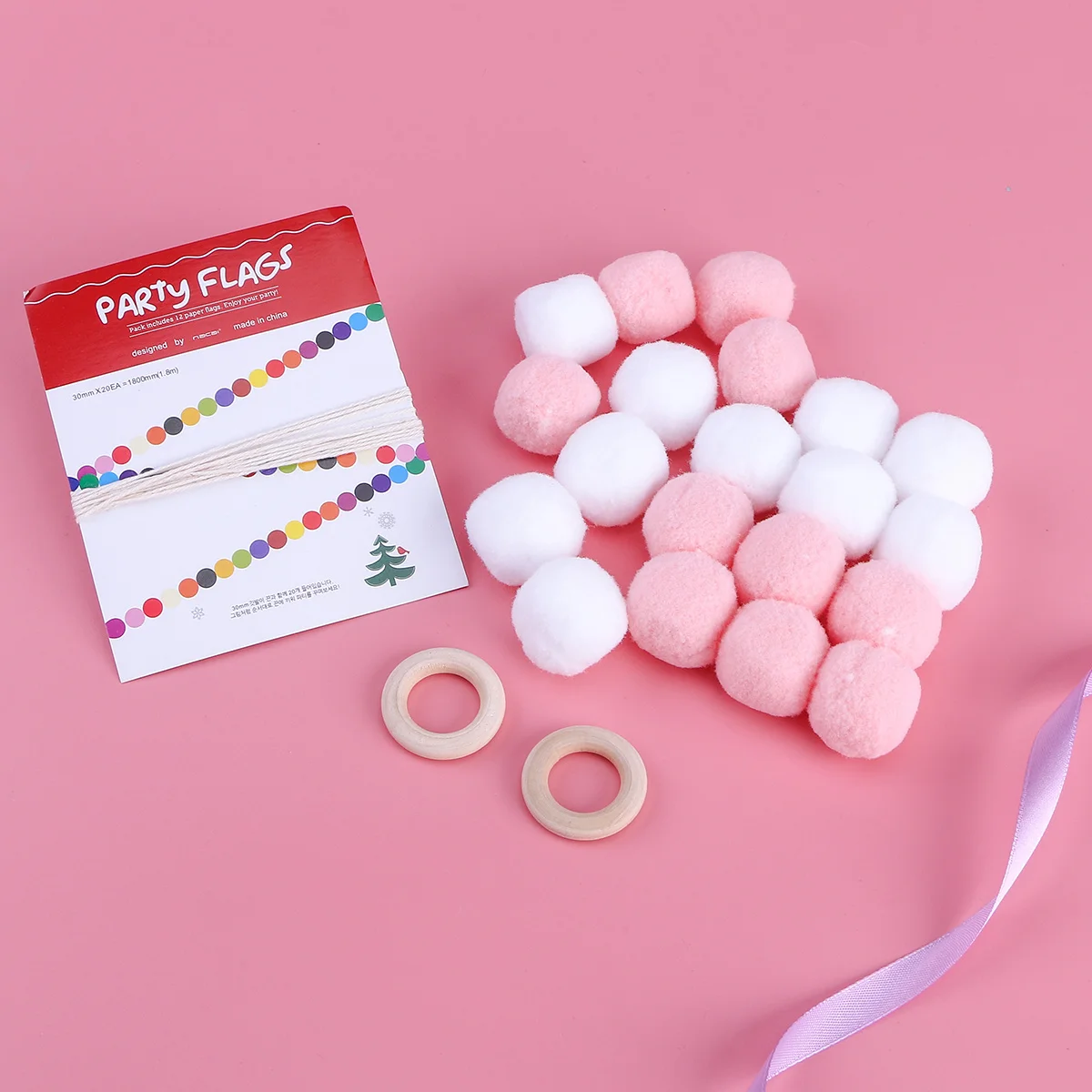 

20 Pompoms Balls 3cm DIY Creative Crafts Hanging Decorations Pink White Perfect for Parties Kids Projects Pom Poms Bulk