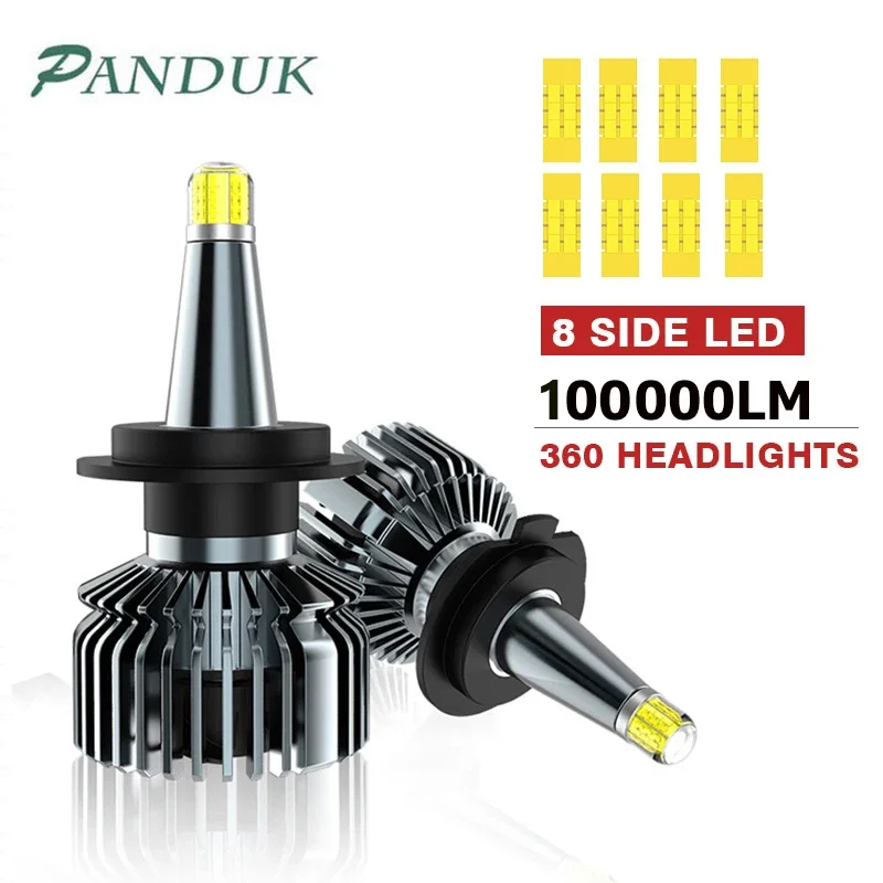 PANDUK 360º Car Headlight Bulb H7 LED 100000LM 120W H1 H11 H3 9005 HB3 9006 HB4 9012 D1S D2S 360000LM 6000K 12V Lamp Fog Light