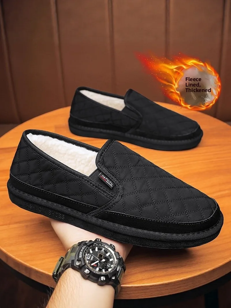 

Men's Cotton Slippers Winter Thickened Warm Slip-On Home Anti-Slip Thick Bottom Slip-On Shoes Leather Inner Material PU Sole