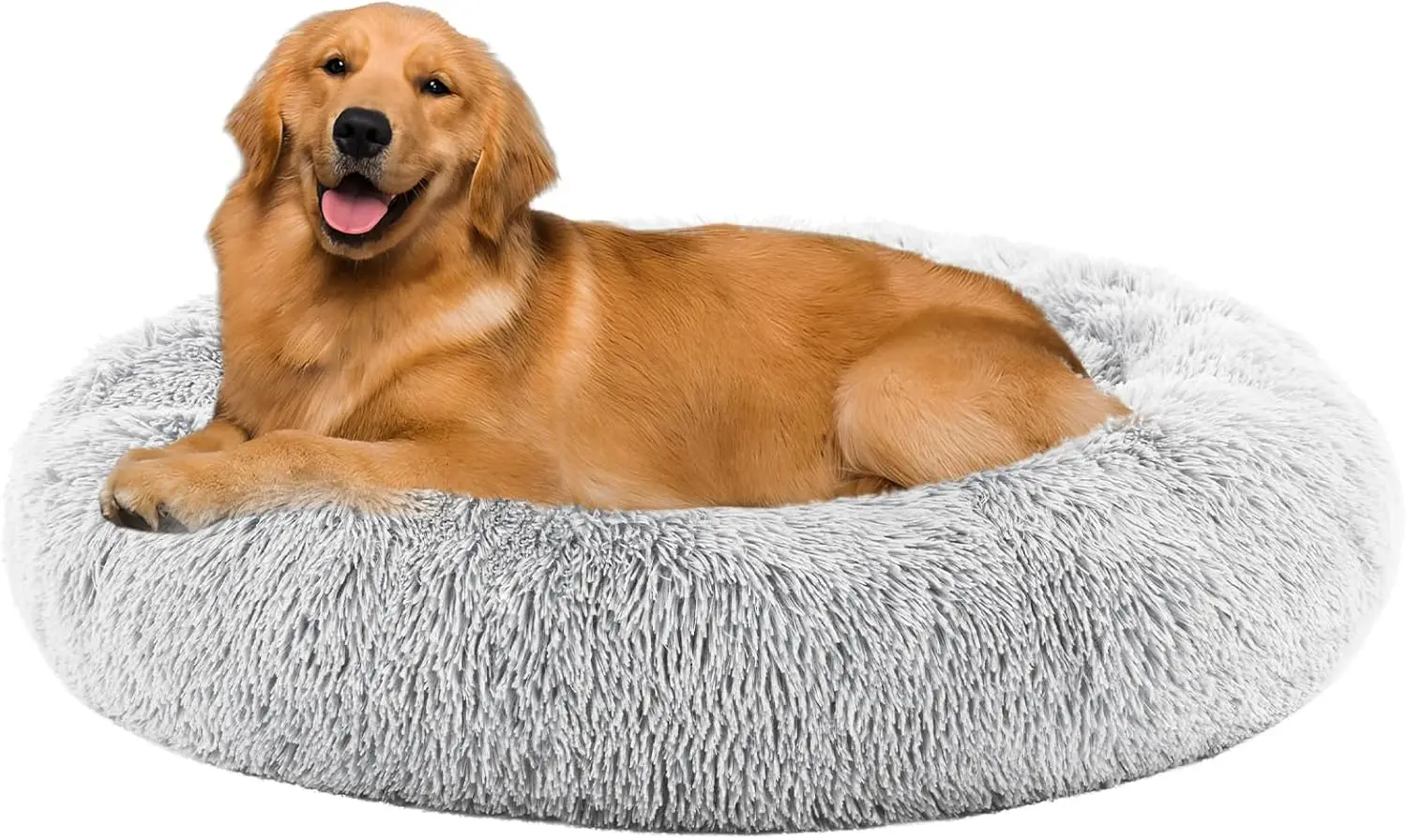 

Круглая лежанка для собак и кошек Donut, размер XL, успокаивающая, с моющейся водонепроницаемой подушкой, антистрессовая, противоскользящая, пушистая, для объятий
