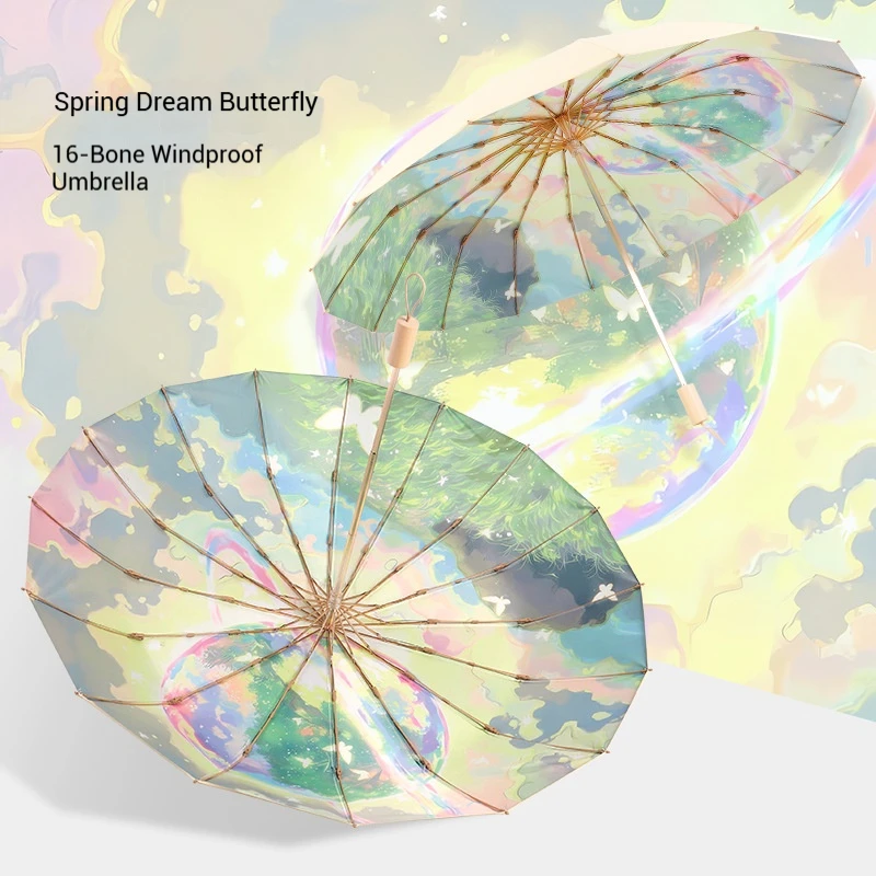 

New 16 Rib Foldable French Style Sun Rain Umbrella Color Coated UV Protection Premium All Weather Design