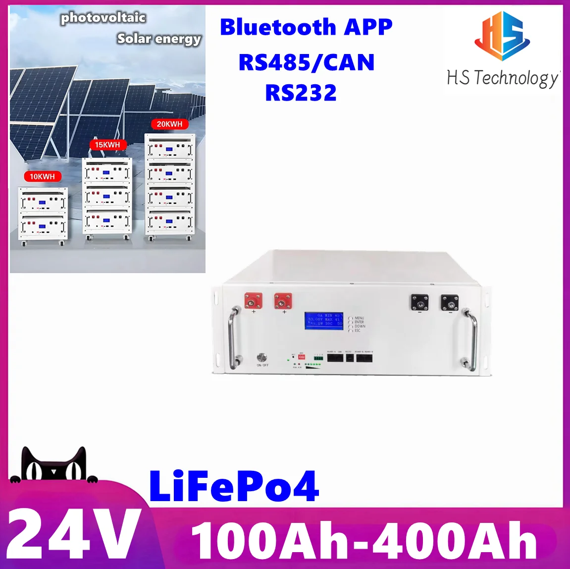 

HS 6000+Cycles 2KW 3KW 5KW 24V 100Ah 150Ah 200Ah 300Ah 400Ah Lifepo4 Battery for PV Household Base Station,Solar energy Inverter