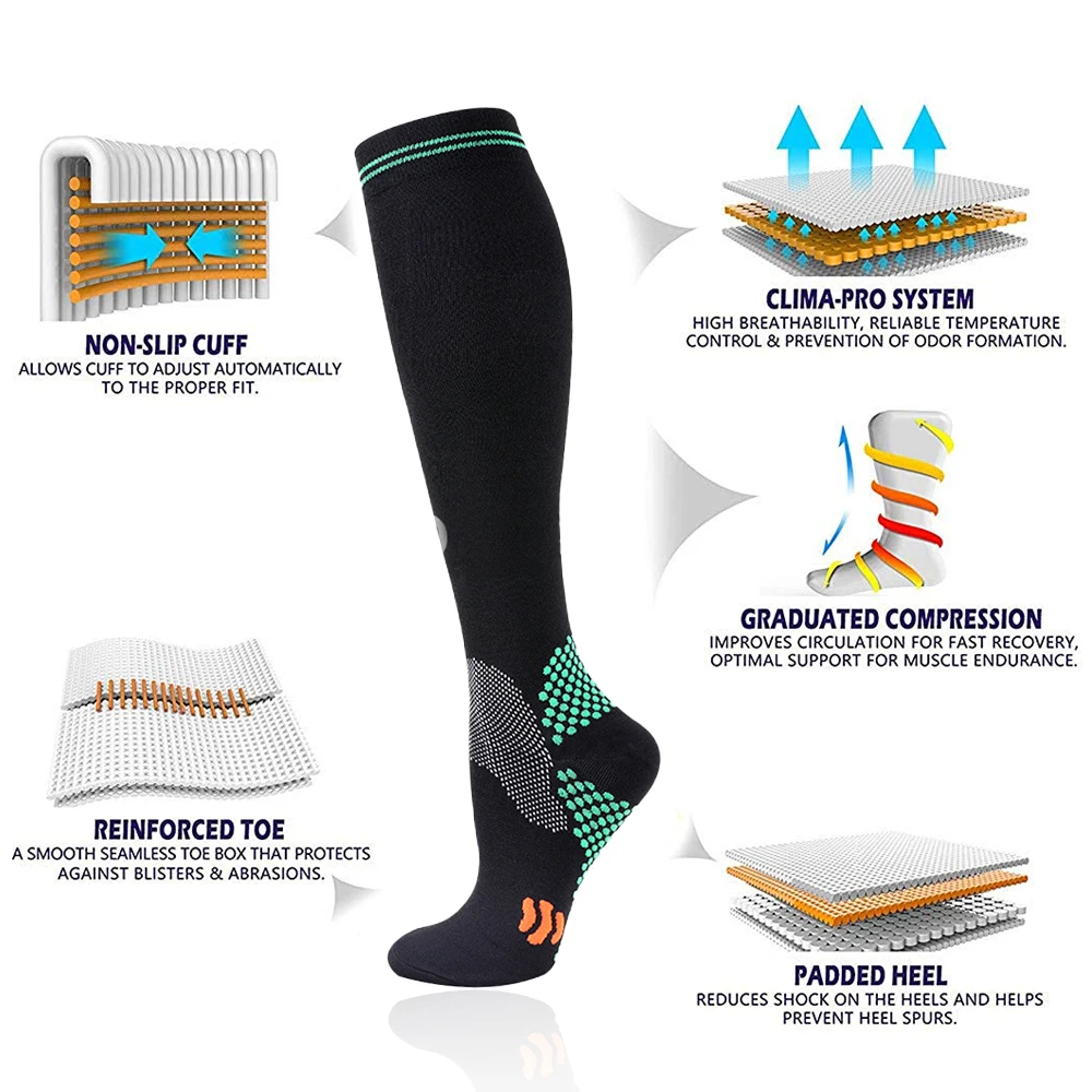 1Pair  Compression Socks for Men Women 20-30mmhg Knee High Medical Support for Sports Nurses Circulation Flight Athletic