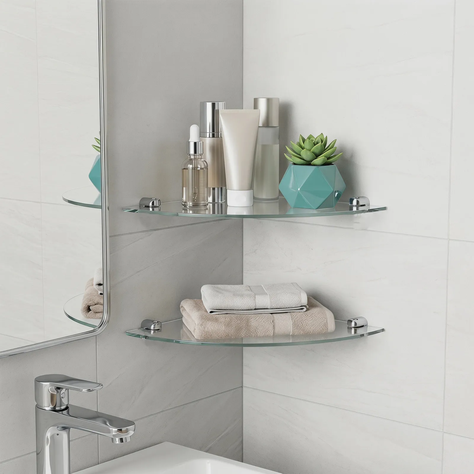 2pcs Bathroom Corner Shelf Wall Mounted Shower Storage Rack Triangle Clear Floating Shampoo Rack Organizer