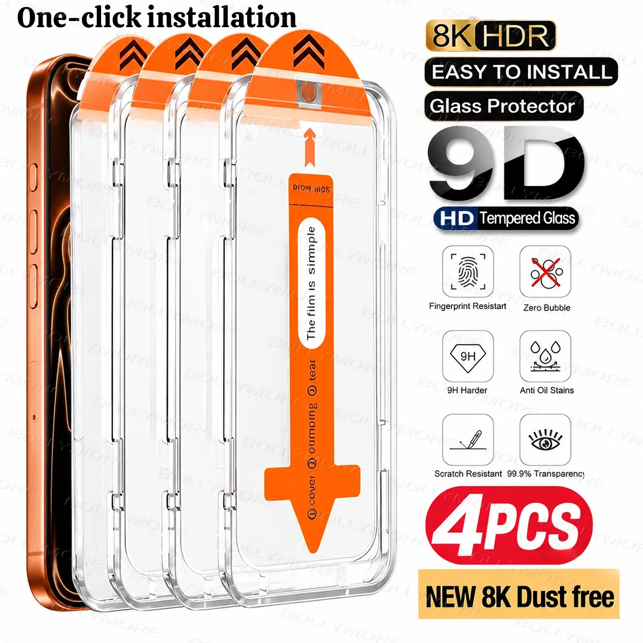 4 pièces, Film de protection d'écran en verre trempé sans poussière, pour iPhone 17 Pro Max/16/15/14 Plus/13/12/11, Film de protection à alignement automatique