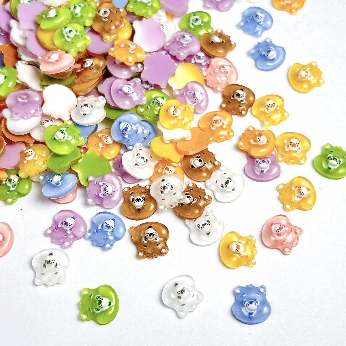 30PCS Multicolored Cute Resin Bear Head Nail Art Decorations 3D Creative Cartoon Translucent Polar Bear Nail Charms for DIY Nail
