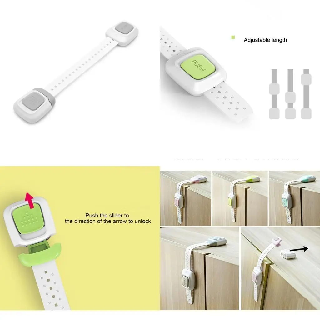 

652F Multi-Use Adhesive Straps Safety Lock Child-Proof Safety Strap Locks for Drawers Fridge Dishwasher Toilet for Seat Cupbo