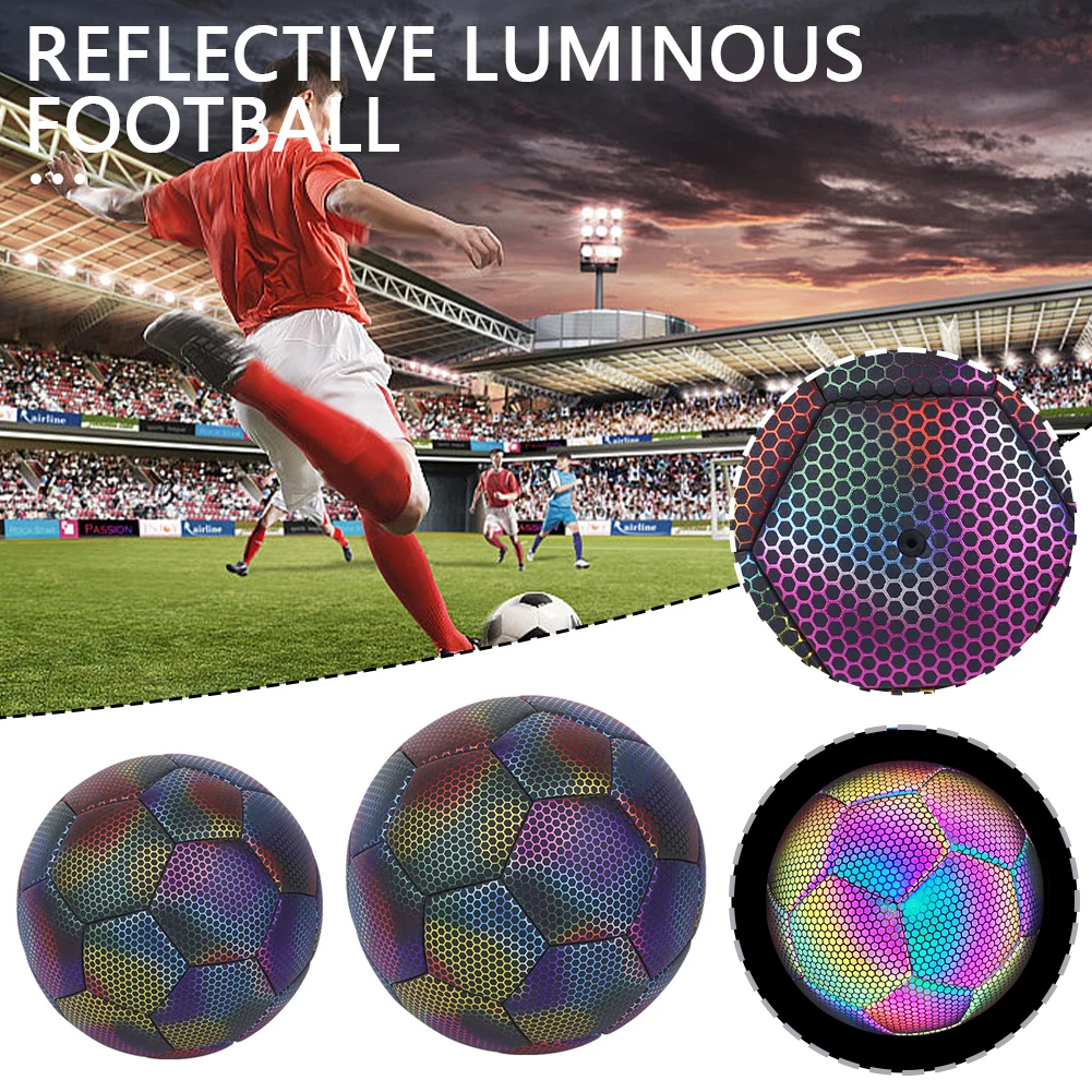 

Reflective Football Holographic Luminous Soccer Ball for Night Games and Training Glow in The Dark by Light Reflect Standard