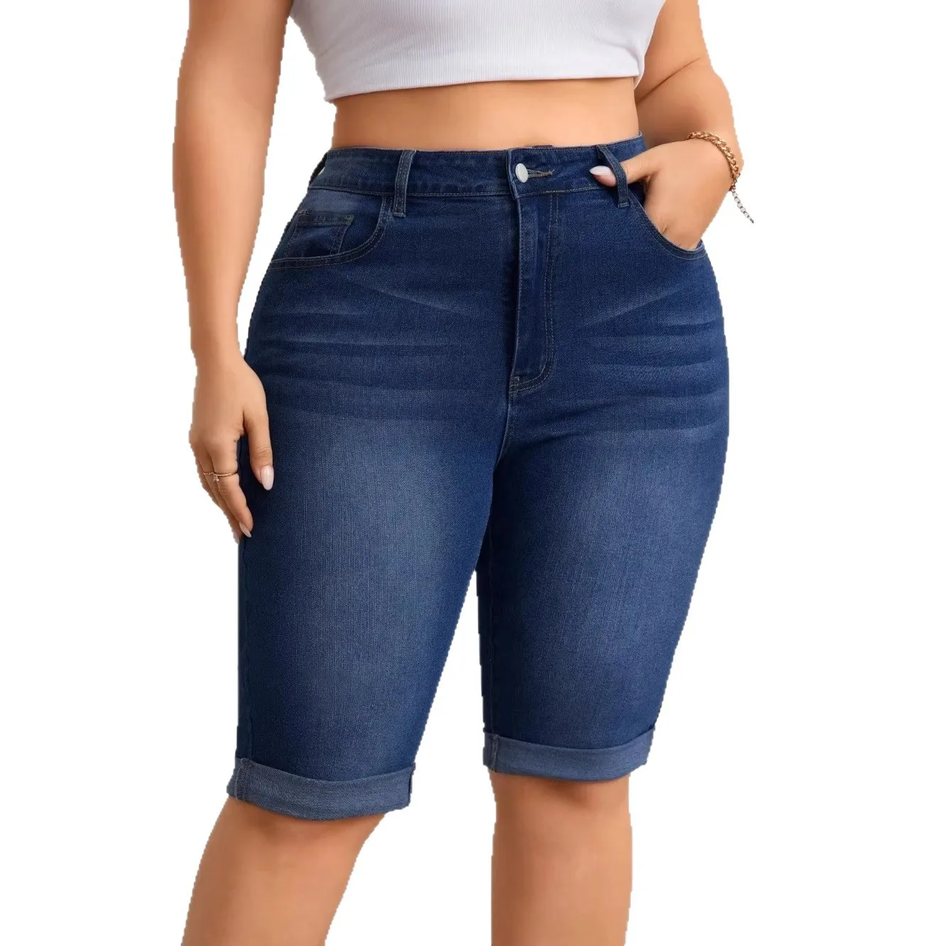 Mid Waist Washed Finish Skinny Jeans Urban Cropped Elegant Commuter Regular Thickness Spring Sand Washed Casual for Women view 2