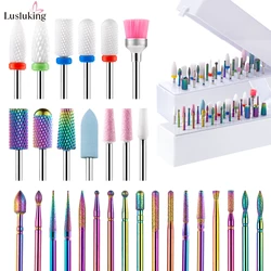 30pcs Nail Drill Bits Ceramic Diamond Cuticle Efile Tungsten Carbide Milling Cutter for Manicure Remover Acrylic Gel Nail Tools