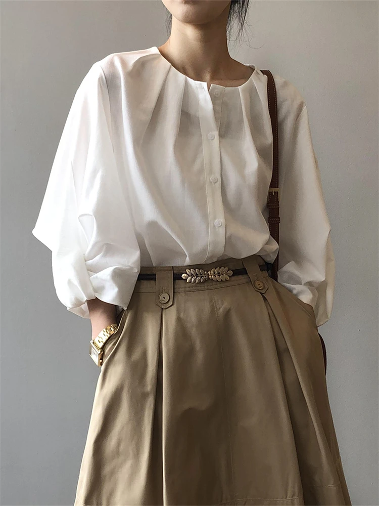 Women Blouse Female Shirt Summer Women Blouses Spring Maxi Blusas Casual Elegant Vintage Long Sleeve Cotton Oversize Loose White