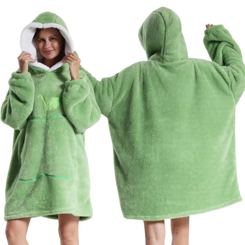 Damen Herbst Winter Fleece Tragbarer Decken-Bademantel Mädchen Damen Loungewear Weiche Warme Nachthemd Teenager Lose Übergrößen-Pyjamas – Detail 4
