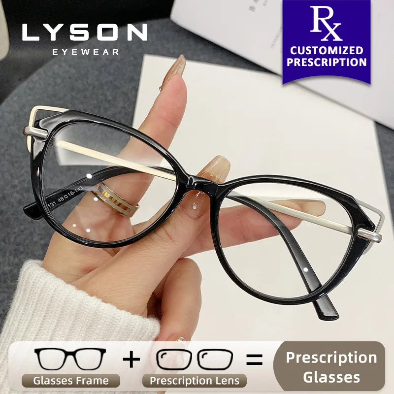 

LYSON Fashion Cat Eye Myopia Photochromic Glasses with Prescription Lenses Blue Light Blocking Progressive Reading Eyeglasses