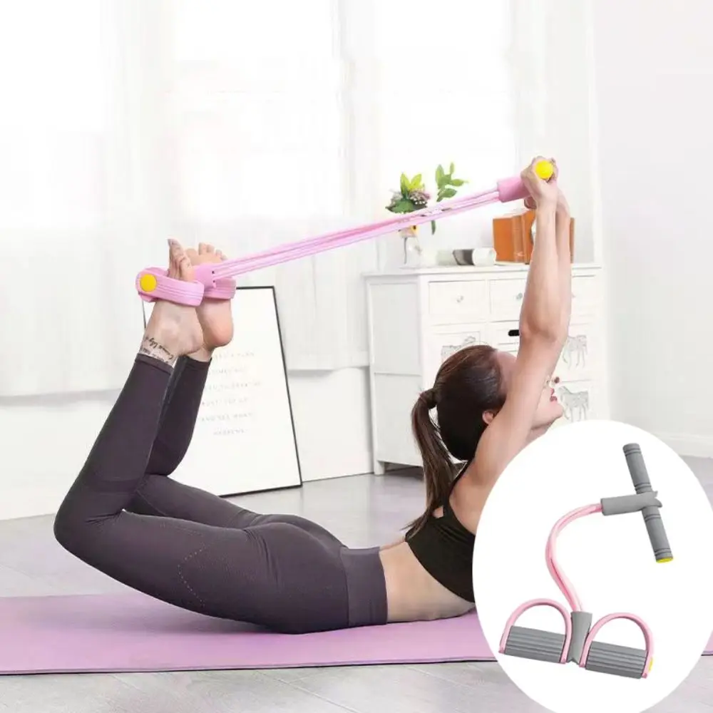 Multifunction 4-Tube Yoga Pedal Puller Rubber Abdominal Exerciser Resistance Band Thicken Elastic Pull Rope Waist