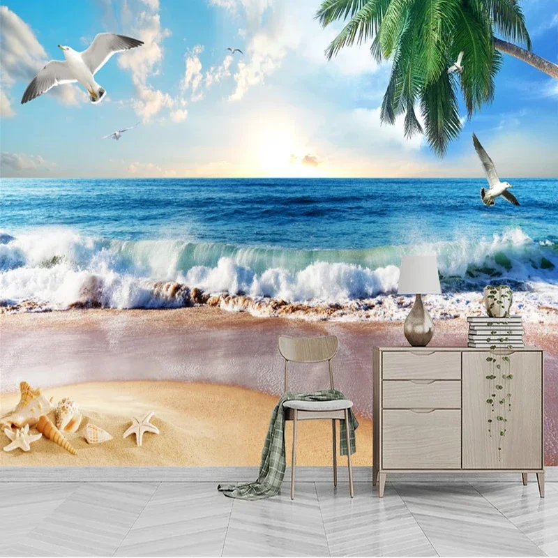 

Custom 3D Wallpaper Stereo Seascape Seagull Coco Beach Parrot Photo Mural Living Room Bedroom Waterproof Wall Paper Poster Fresc