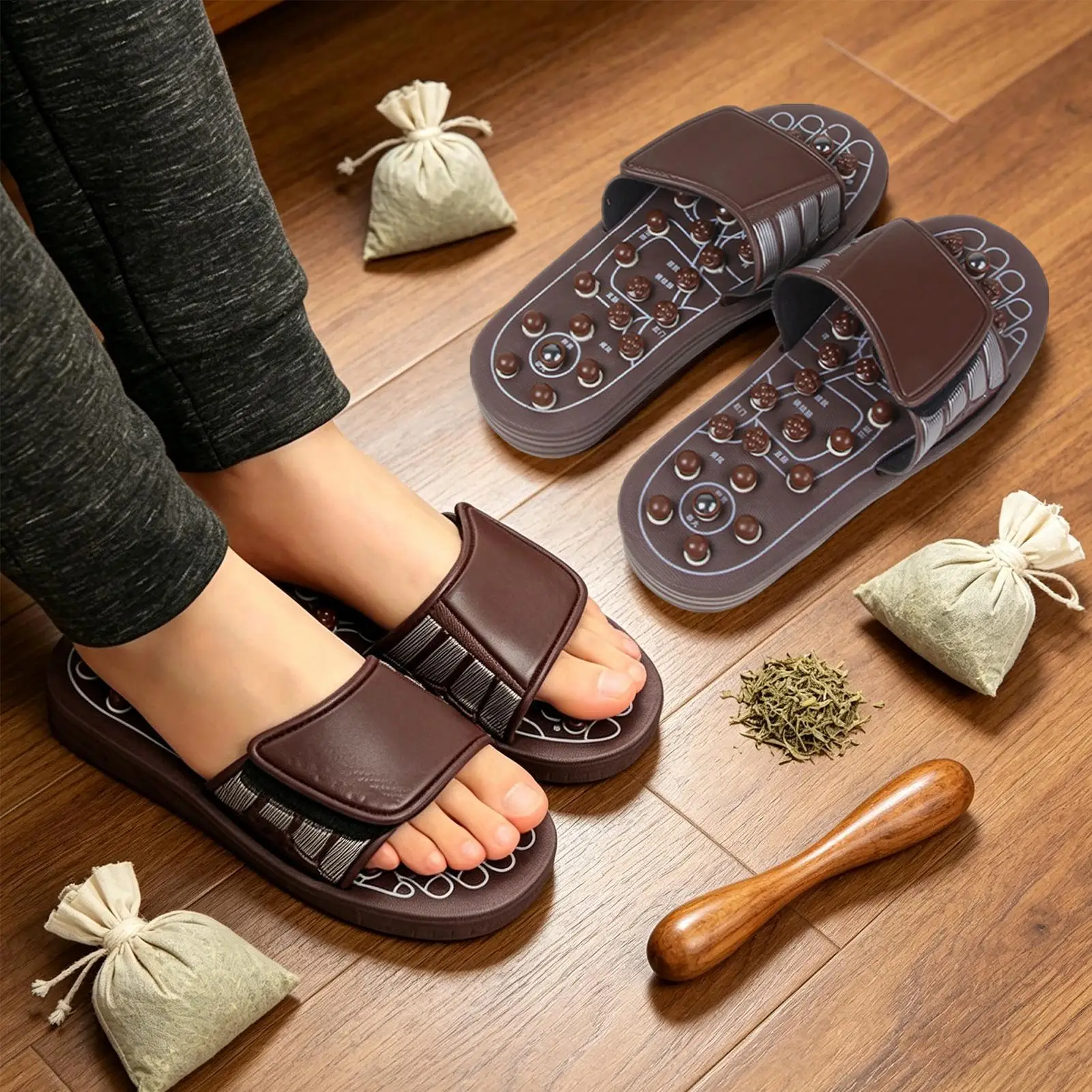 Massage Shoes Comfortable Muscle Relief Footwear with Adjustable Straps and Rotating Pressure Point Massage Sandals for Women