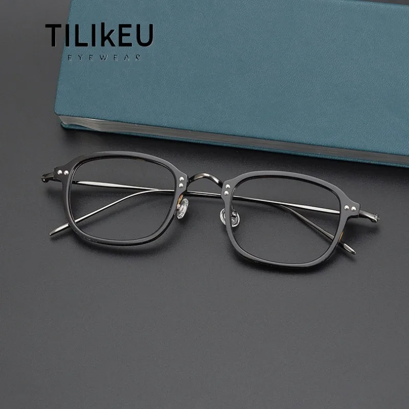 Japanese Designer Pure Titanium Small Square Glasses Frame 8g Acetate Ultra-Light Retro Tortoiseshell Women's Eyeglasses Frames