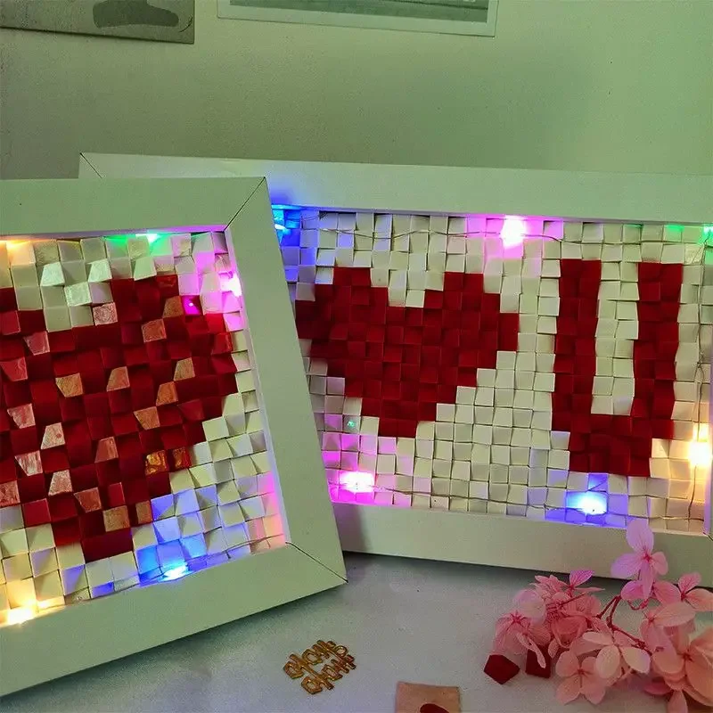 Assembly Puzzle Couple Love Handmade DIY Small Particle Block Light Photo Frame Decoration Gift