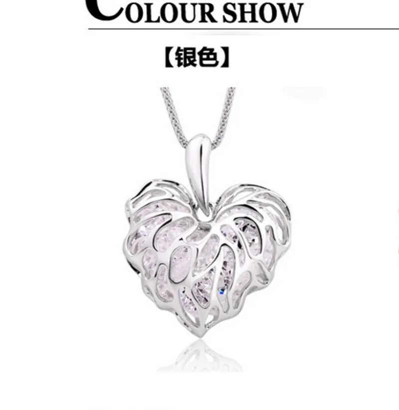 Hollow Love Leaves Necklaces Sweater Chain Built Glittering Rhinestone Ornaments In Europe And America Long Necklace