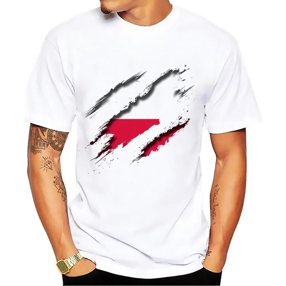 3D Tearing Fissure Vision,Poland Flag Inside,Funny Polish Cool TShirt,White Casual Short Sleeve T-shirt,Unisex Tee Breathable