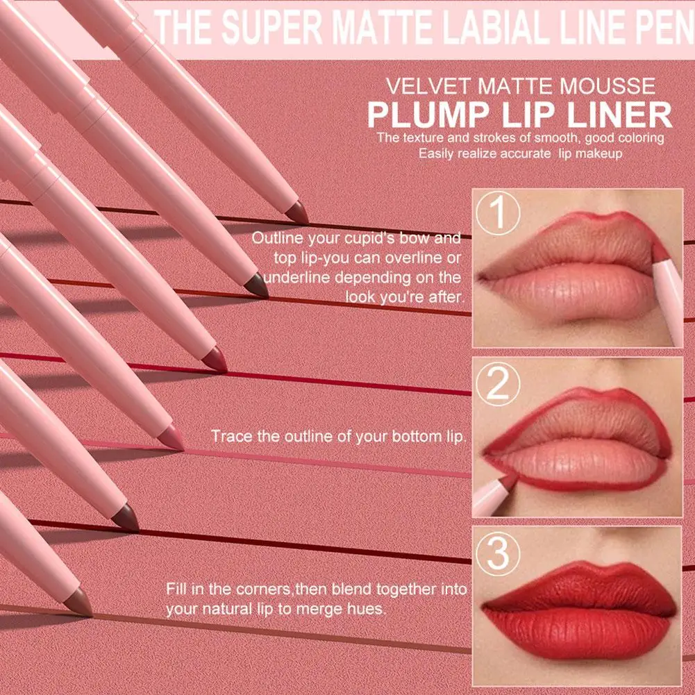 ﻿   DUNUF 6er-Pack, leicht färbender, samtmatter Lipliner, wasserdicht, sexy roter Konturtönungs-Lippenstift, langlebiger, antihaftbeschichteter Lipliner-Stift