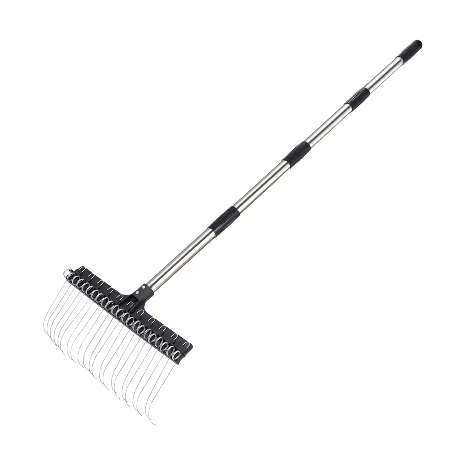 Garden Rake for Leaves Lawn Yard Leaf Cleanup Expandable Handle Heavy Duty 4 Section Pole 16 inch Wide Gardening Tool 25 Tines